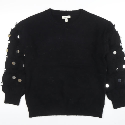 Wild Flower Womens Black Sequin Sleeve Pullover Jumper Size S