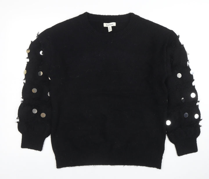 Wild Flower Womens Black Sequin Sleeve Pullover Jumper Size S