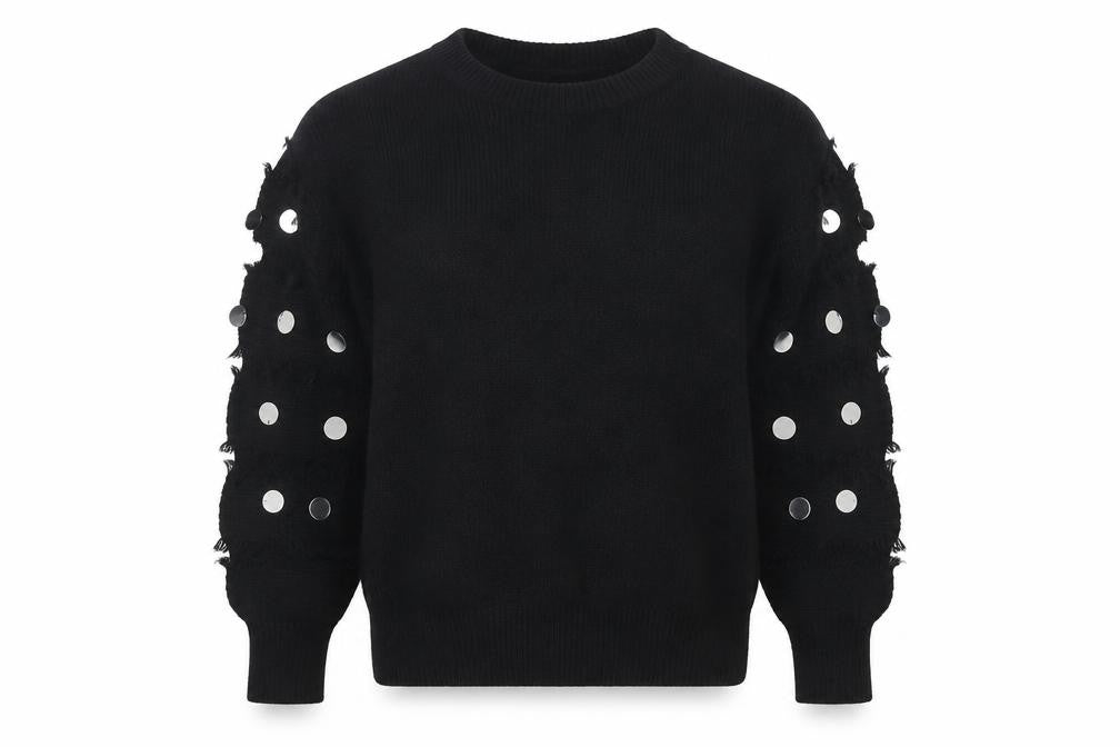 Front view of Wild Flower women’s black sequin sleeve jumper, size S