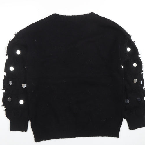 Wild Flower Womens Black Sequin Sleeve Pullover Jumper Size S