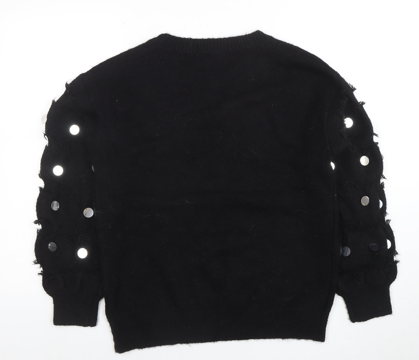 Wild Flower Womens Black Sequin Sleeve Pullover Jumper Size S