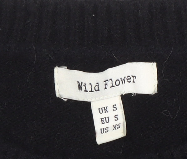 Wild Flower Womens Black Sequin Sleeve Pullover Jumper Size S