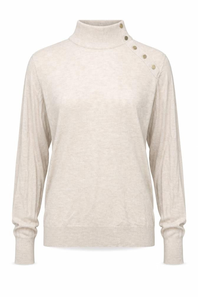 Front view of H&M Women's Beige Mock Neck Button Detail Knit Jumper, size M
