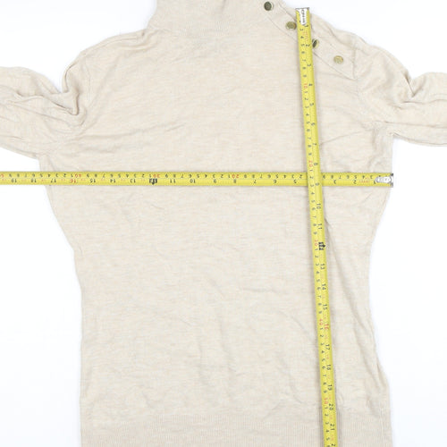 H&M Women's Beige Mock Neck Button Detail Knit Jumper Size M