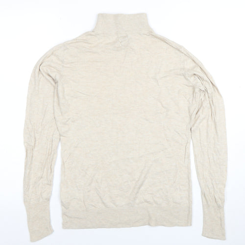 H&M Women's Beige Mock Neck Button Detail Knit Jumper Size M
