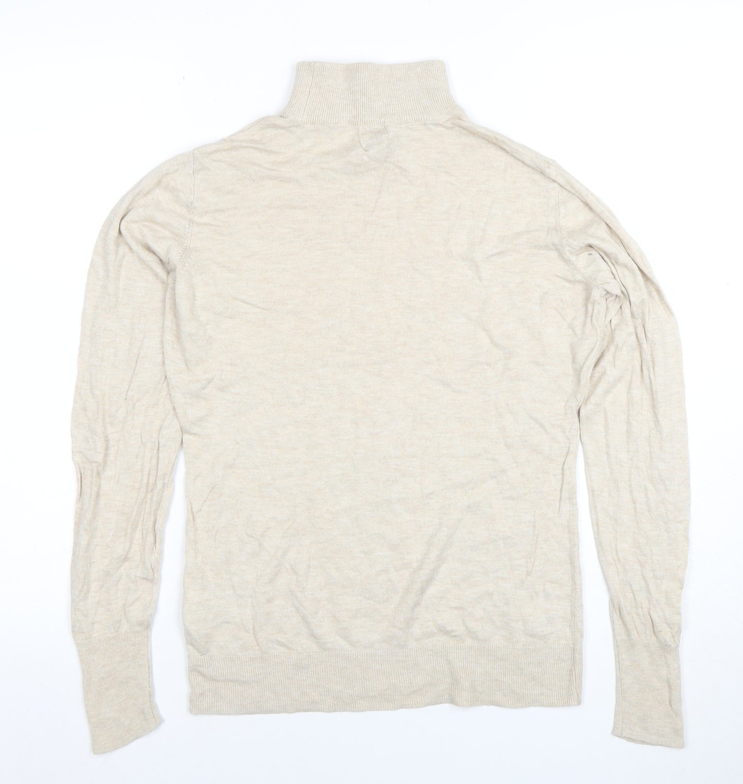 H&M Women's Beige Mock Neck Button Detail Knit Jumper Size M