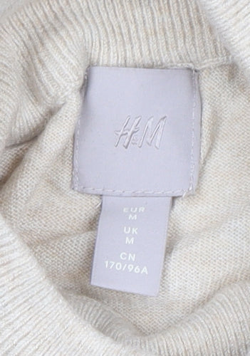 H&M Women's Beige Mock Neck Button Detail Knit Jumper Size M