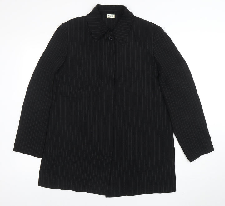 Viyella Women Black Pinstripe Long Sleeve Single-Breasted Blazer UK14