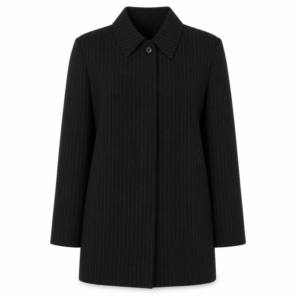 Viyella Women Black Pinstripe Long Sleeve Single-Breasted Blazer UK14