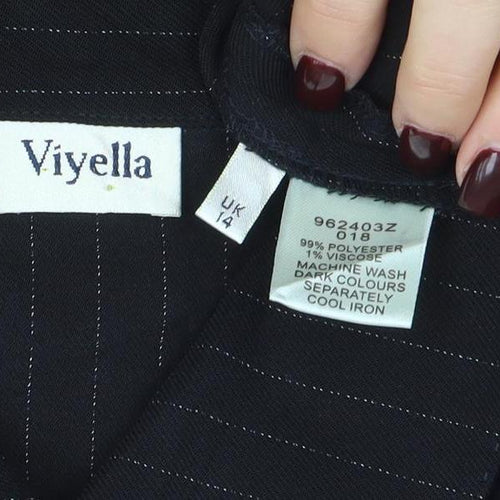 Viyella Women Black Pinstripe Long Sleeve Single-Breasted Blazer UK14