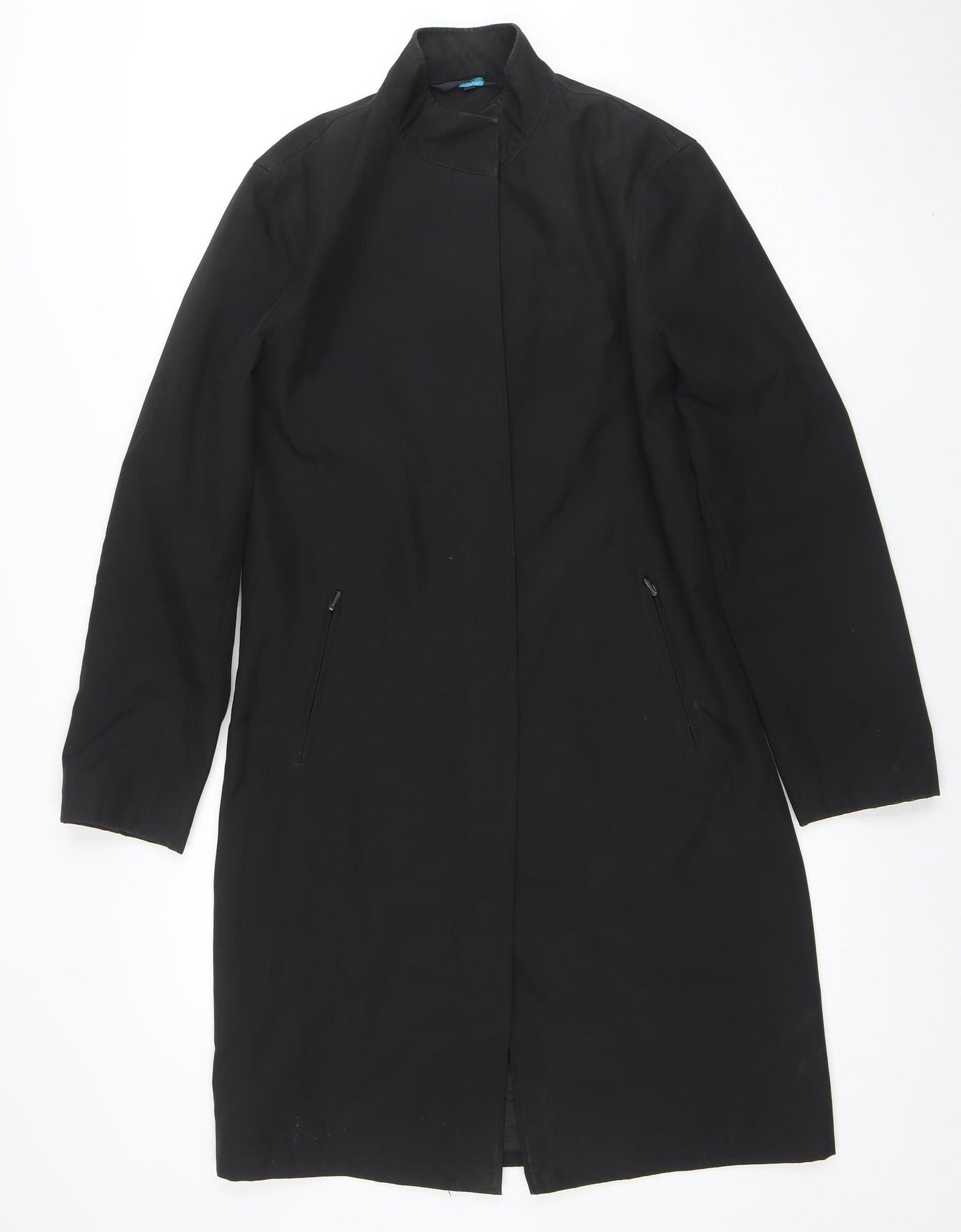 Nuage Womens Black Long Overcoat Size 10 Stylish Zip Classic Coat