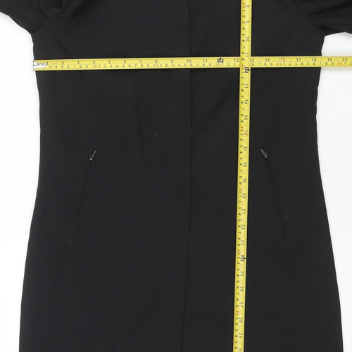 Nuage Womens Black Long Overcoat Size 10 Stylish Zip Classic Coat