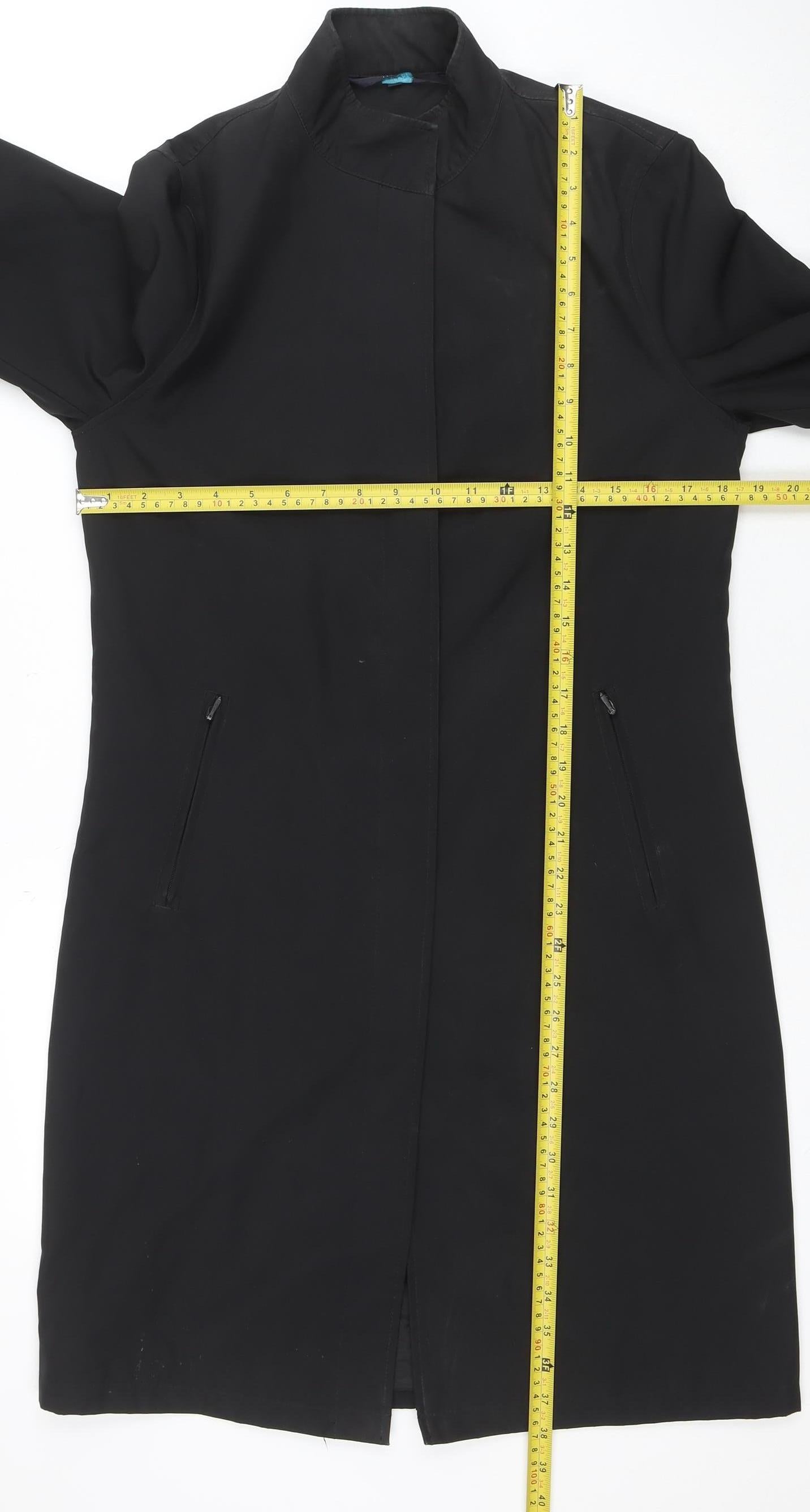 Nuage Womens Black Long Overcoat Size 10 Stylish Zip Classic Coat