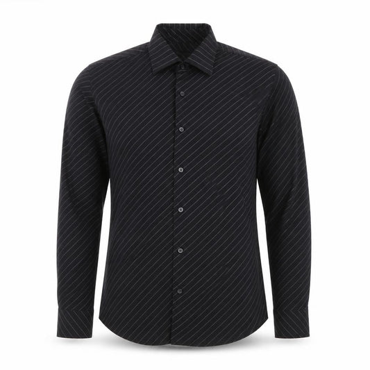 Front view of Burton Men's Black Striped Long Sleeve Button-Up Shirt, size S