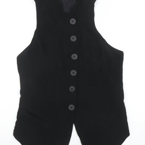 AwA Womens Black Sleeveless Button Tunic Blouse Size S