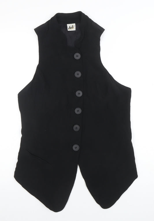 AwA Womens Black Sleeveless Button Tunic Blouse Size S