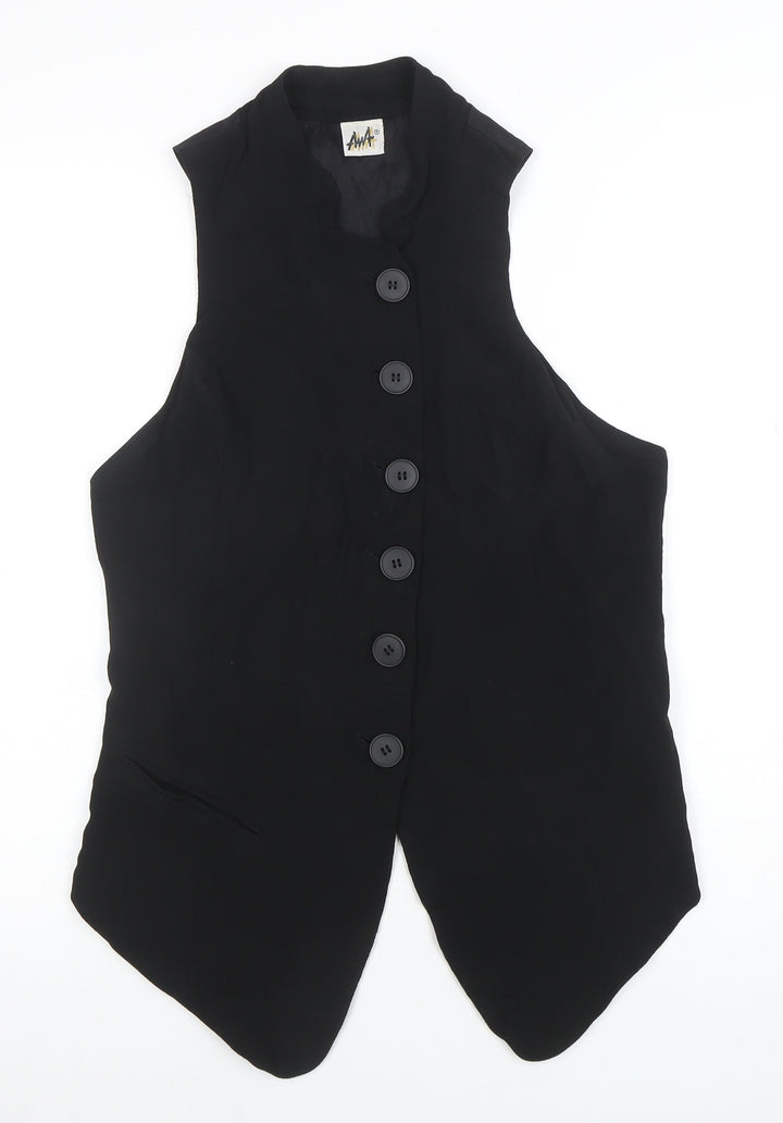 AwA Womens Black Sleeveless Button Tunic Blouse Size S