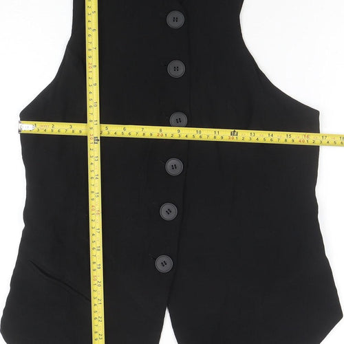 AwA Womens Black Sleeveless Button Tunic Blouse Size S