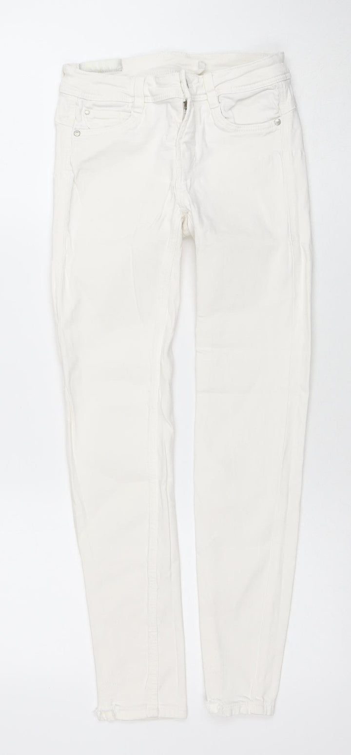 Zara Women White Skinny Jeans Size 10 Mid Rise Stretch Denim