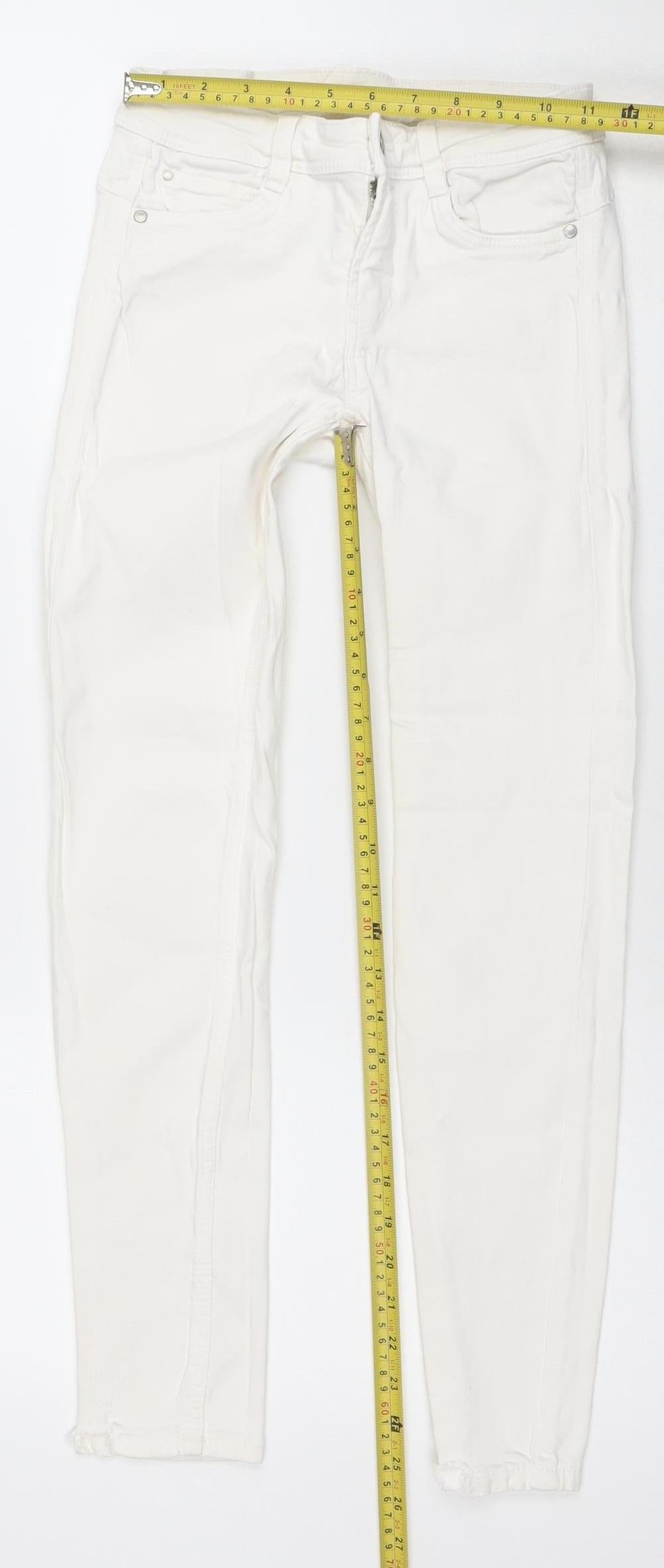 Zara Women White Skinny Jeans Size 10 Mid Rise Stretch Denim