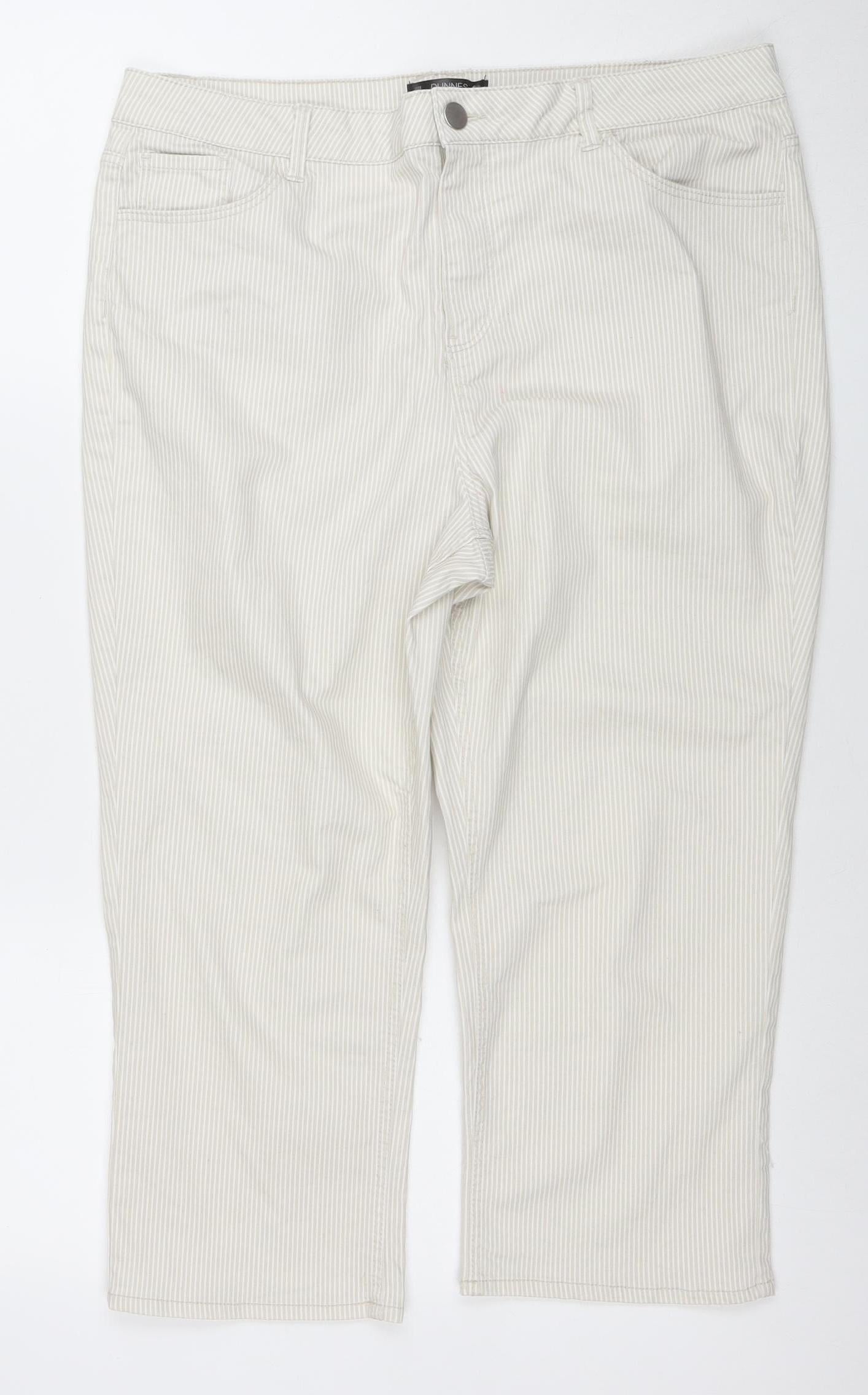 Dunnes Women Beige Striped Cropped Jeans Size 16 Stretch Denim