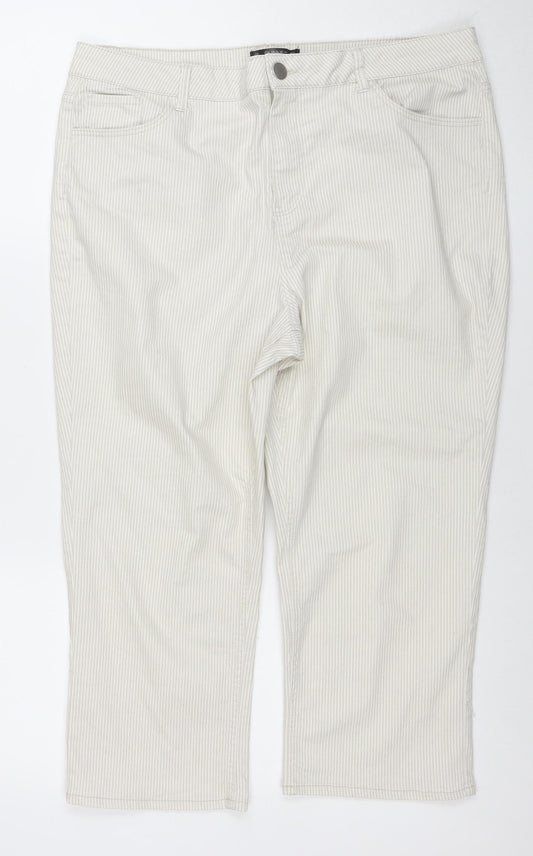 Dunnes Women Beige Striped Cropped Jeans Size 16 Stretch Denim