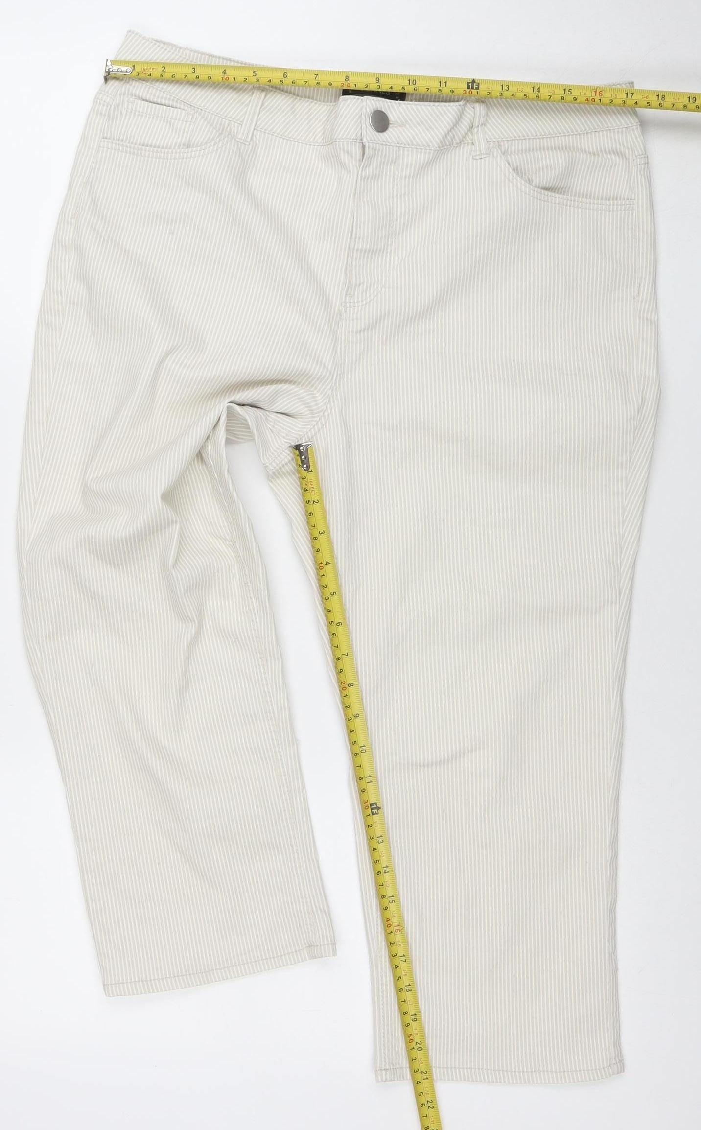 Dunnes Women Beige Striped Cropped Jeans Size 16 Stretch Denim