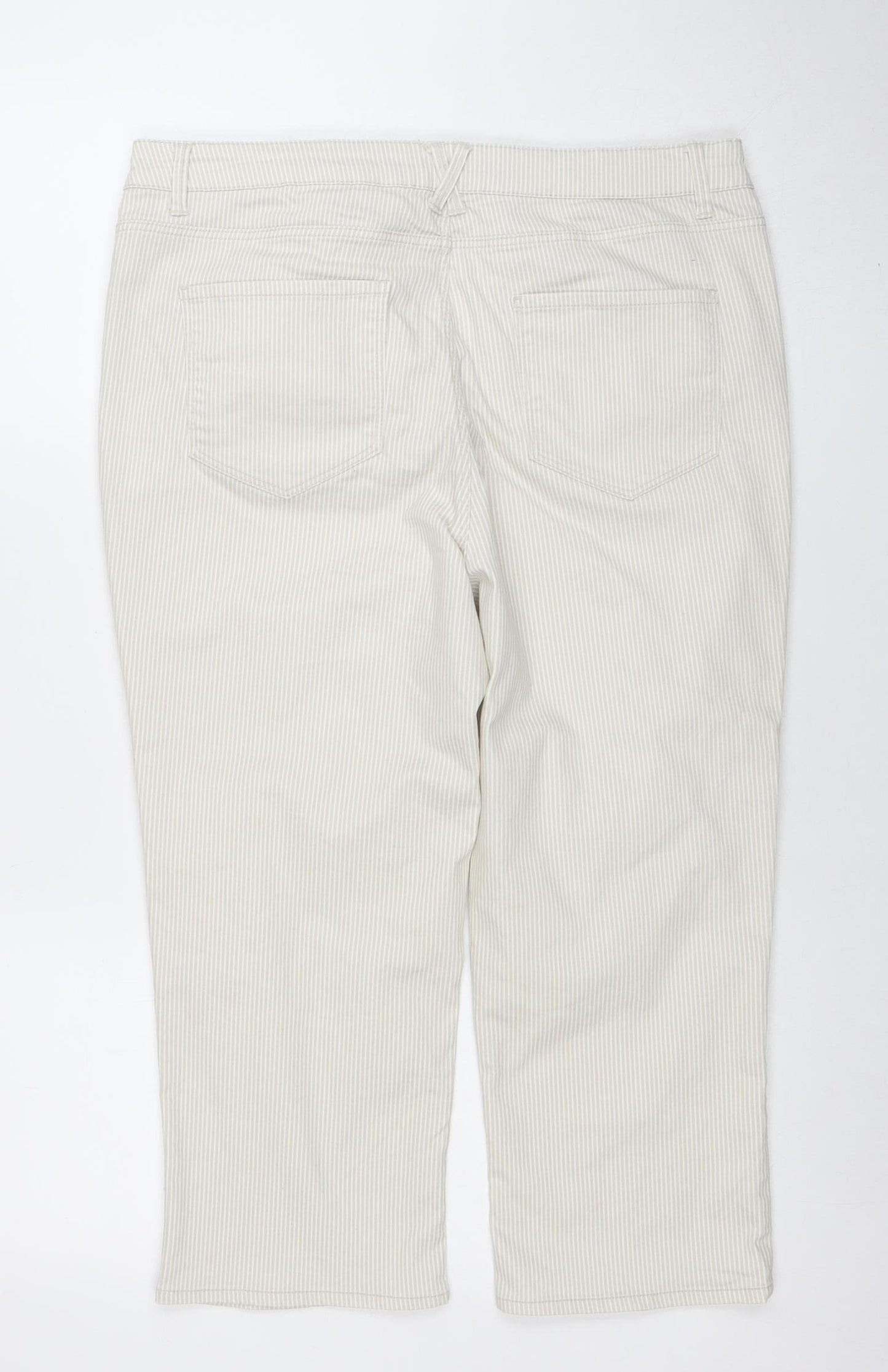Dunnes Women Beige Striped Cropped Jeans Size 16 Stretch Denim