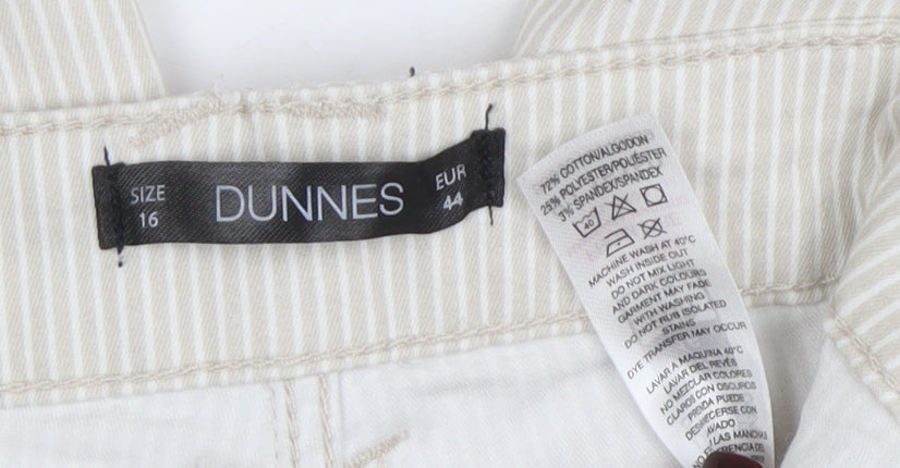 Dunnes Women Beige Striped Cropped Jeans Size 16 Stretch Denim