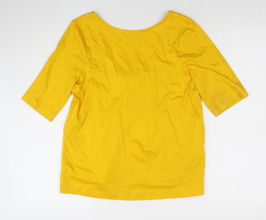 Jaeger Womens Yellow Cotton 3/4 Sleeve Scoop Neck T-Shirt Size 12