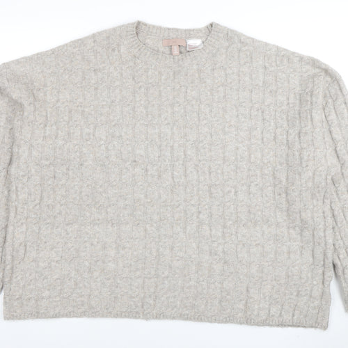H&M Women’s Beige Wool Blend Cable-Knit Jumper Size 14