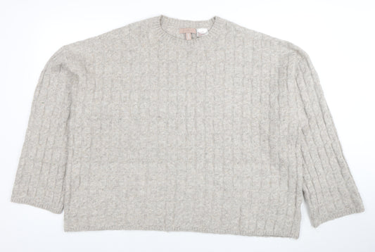 H&M Women’s Beige Wool Blend Cable-Knit Jumper Size 14