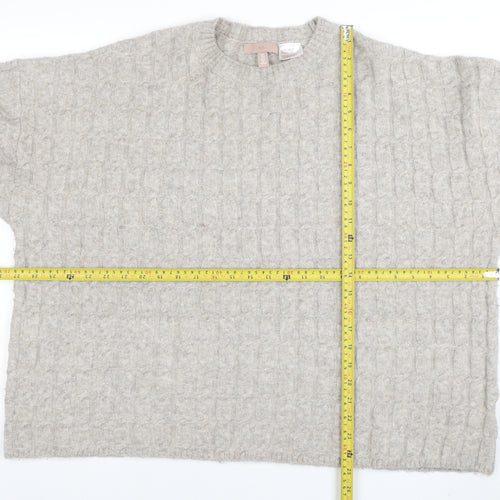 H&M Women’s Beige Wool Blend Cable-Knit Jumper Size 14