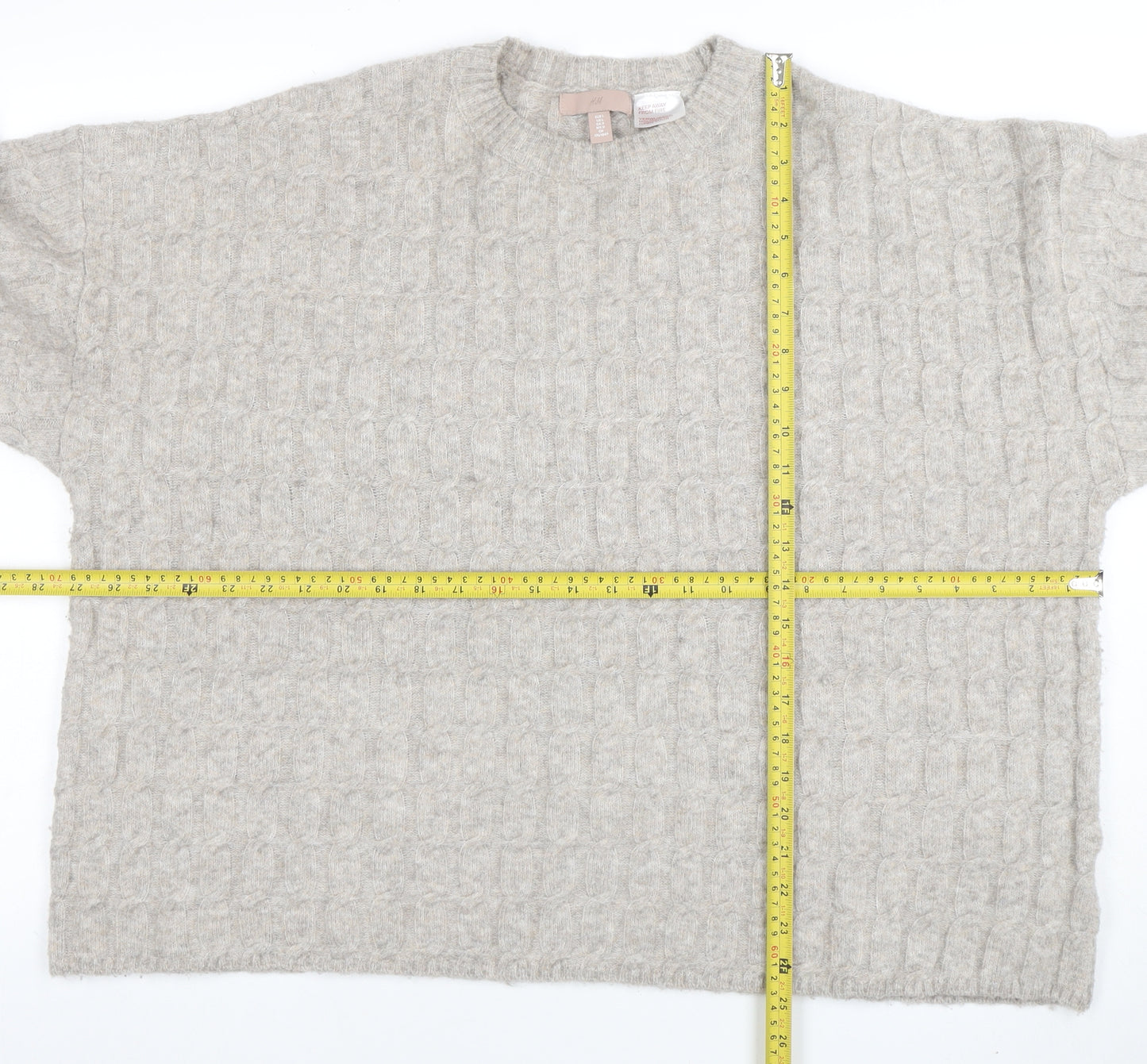 H&M Women’s Beige Wool Blend Cable-Knit Jumper Size 14