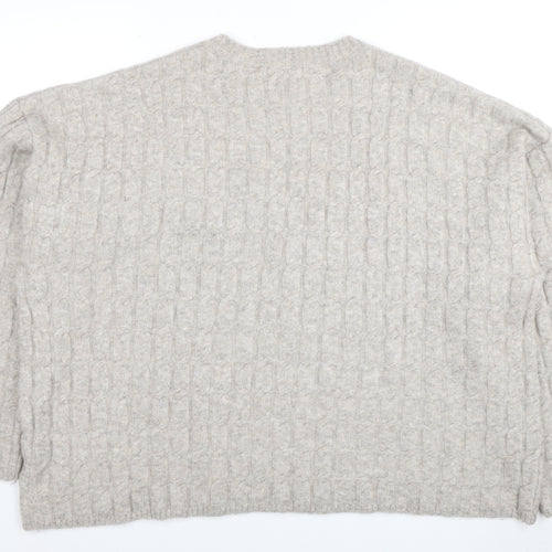 H&M Women’s Beige Wool Blend Cable-Knit Jumper Size 14