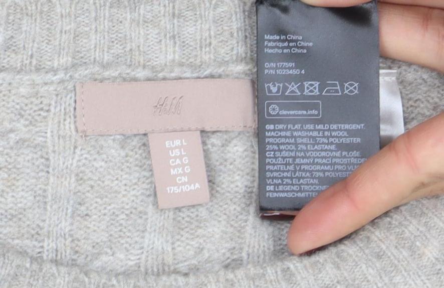 H&M Women’s Beige Wool Blend Cable-Knit Jumper Size 14