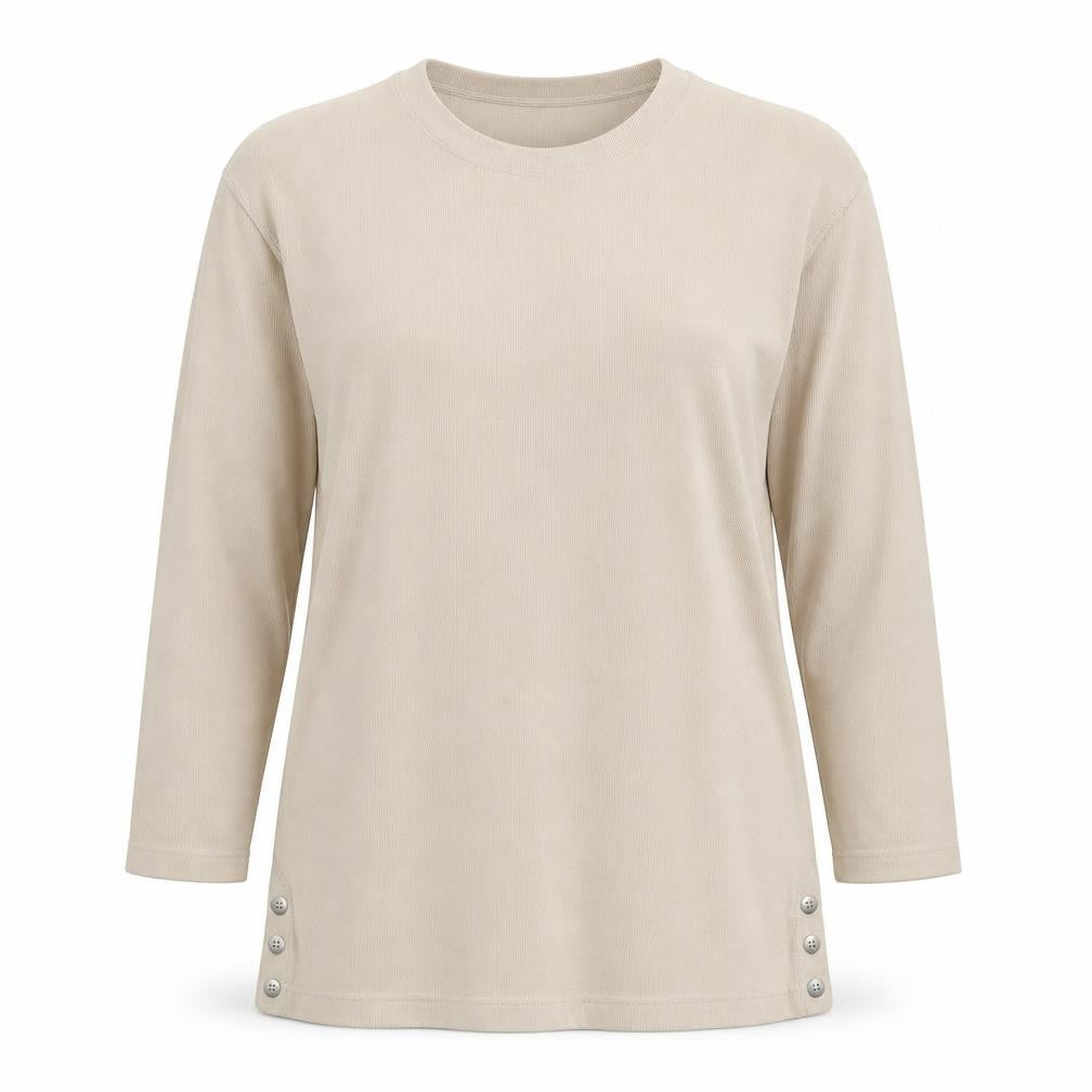 Front view of South Lodge Women's Beige Long Sleeve Button T-Shirt M