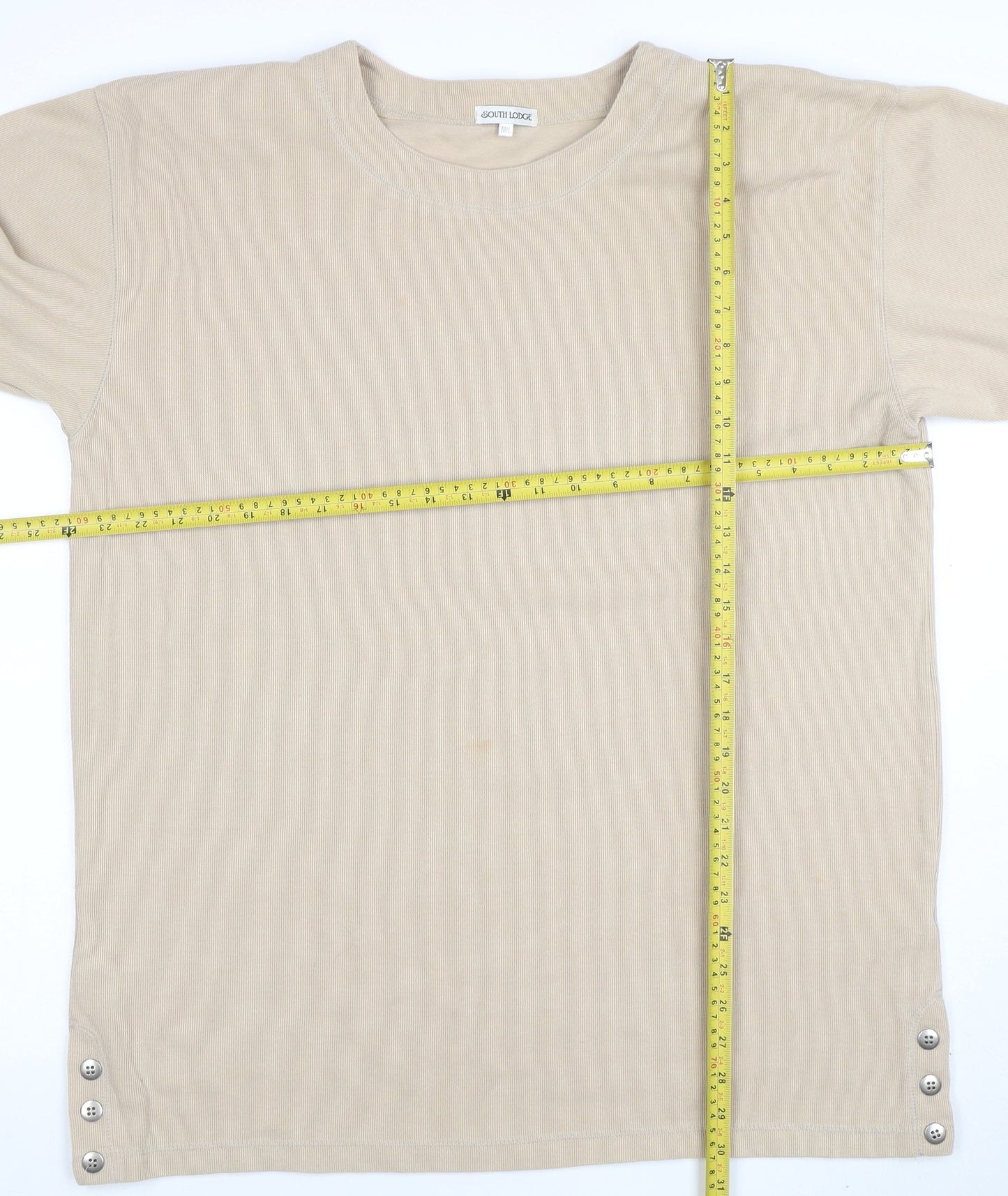 South Lodge Women's Beige Long Sleeve Button T-Shirt M