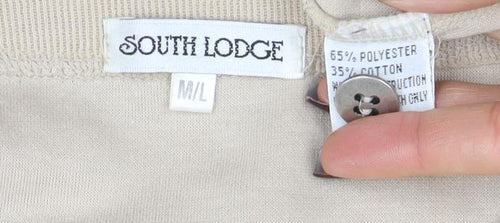 South Lodge Women's Beige Long Sleeve Button T-Shirt M