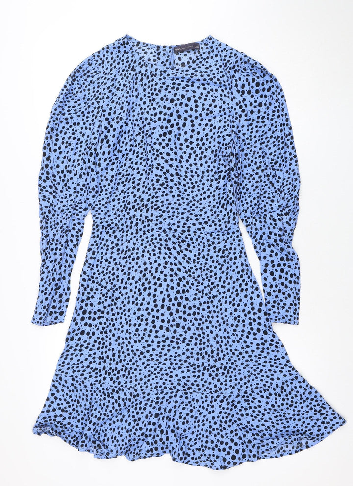 Marks and Spencer Women's Blue Polka Dot Wrap Midi Dress Size 6