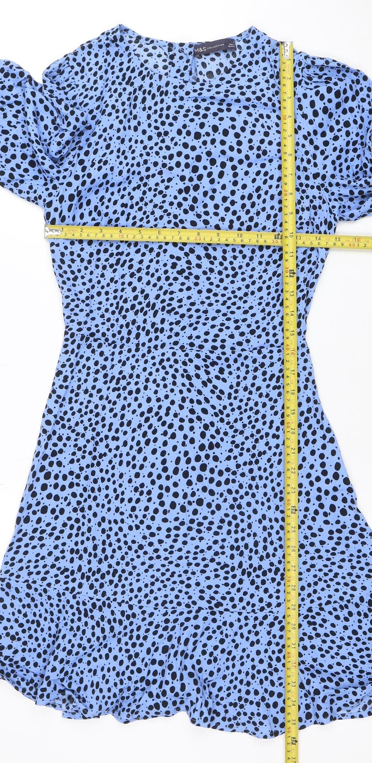 Marks and Spencer Women's Blue Polka Dot Wrap Midi Dress Size 6