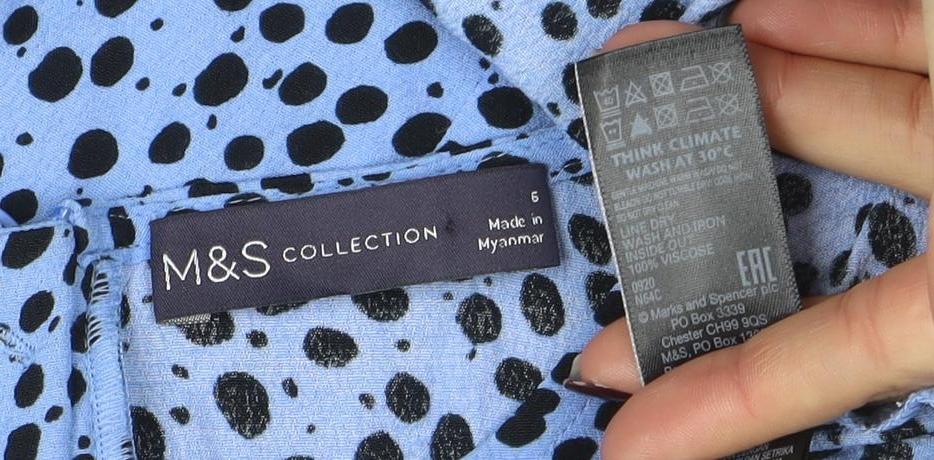 Marks and Spencer Women's Blue Polka Dot Wrap Midi Dress Size 6