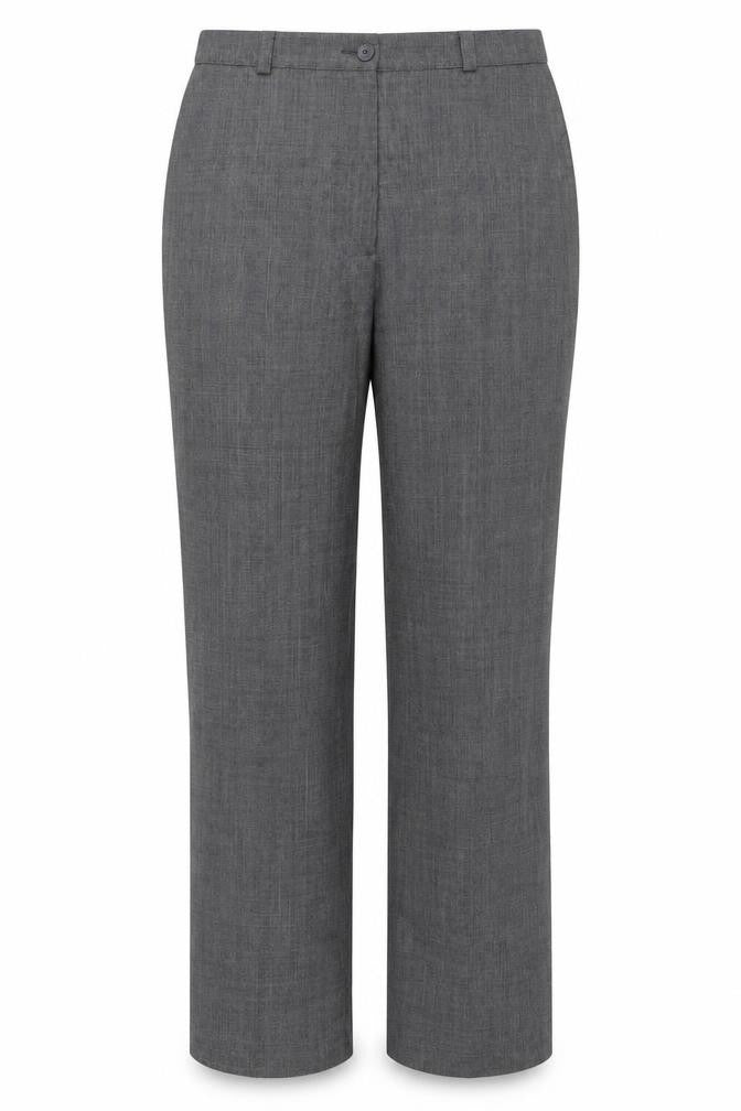 Front view of Private Collection women’s grey wool blend check dress trousers, size UK 14