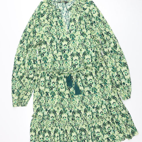 Marks and Spencer Womens Green Print Wrap Belted Dress Size 12