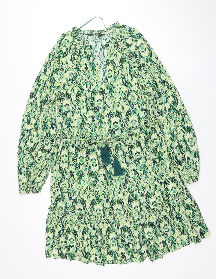 Marks and Spencer Womens Green Print Wrap Belted Dress Size 12
