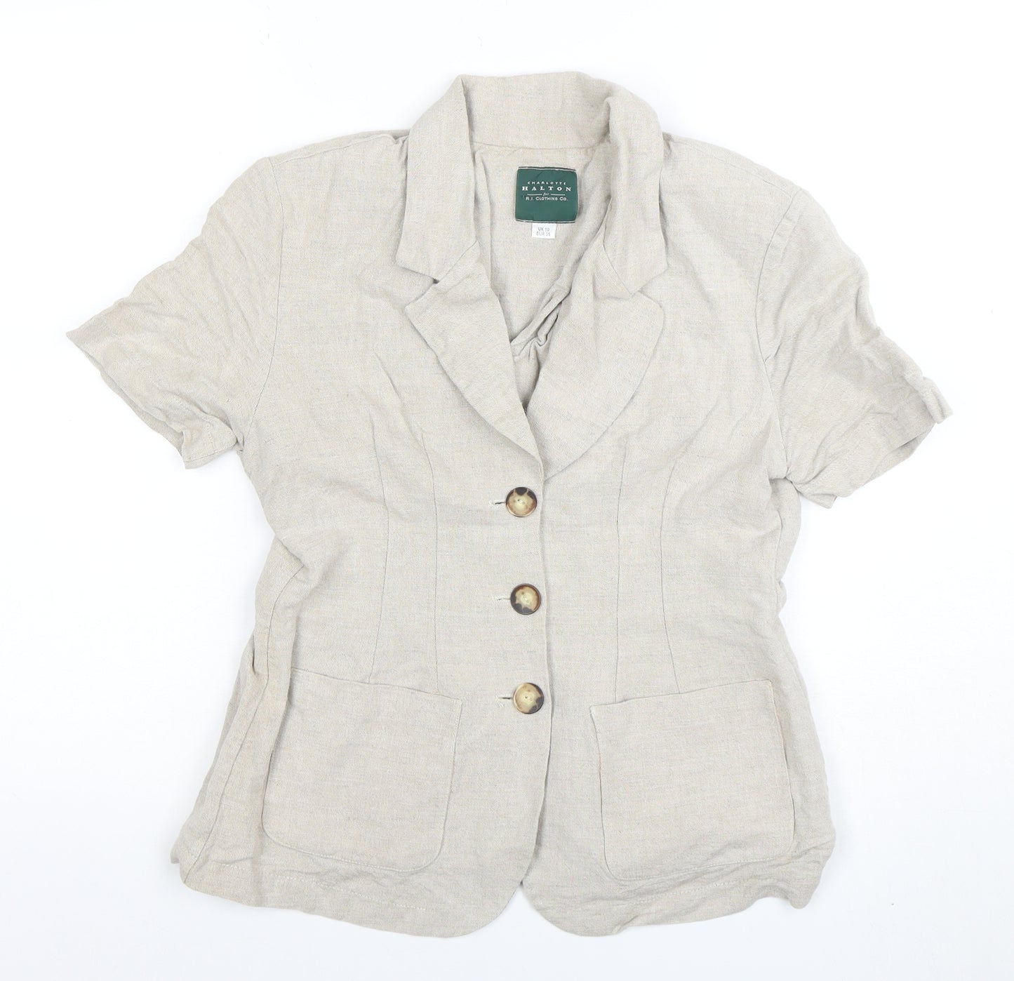 Charlotte Halton Beige Linen Blend Short Sleeve Blazer UK 10