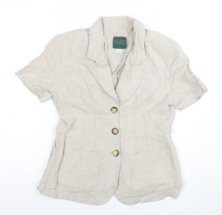 Charlotte Halton Beige Linen Blend Short Sleeve Blazer UK 10