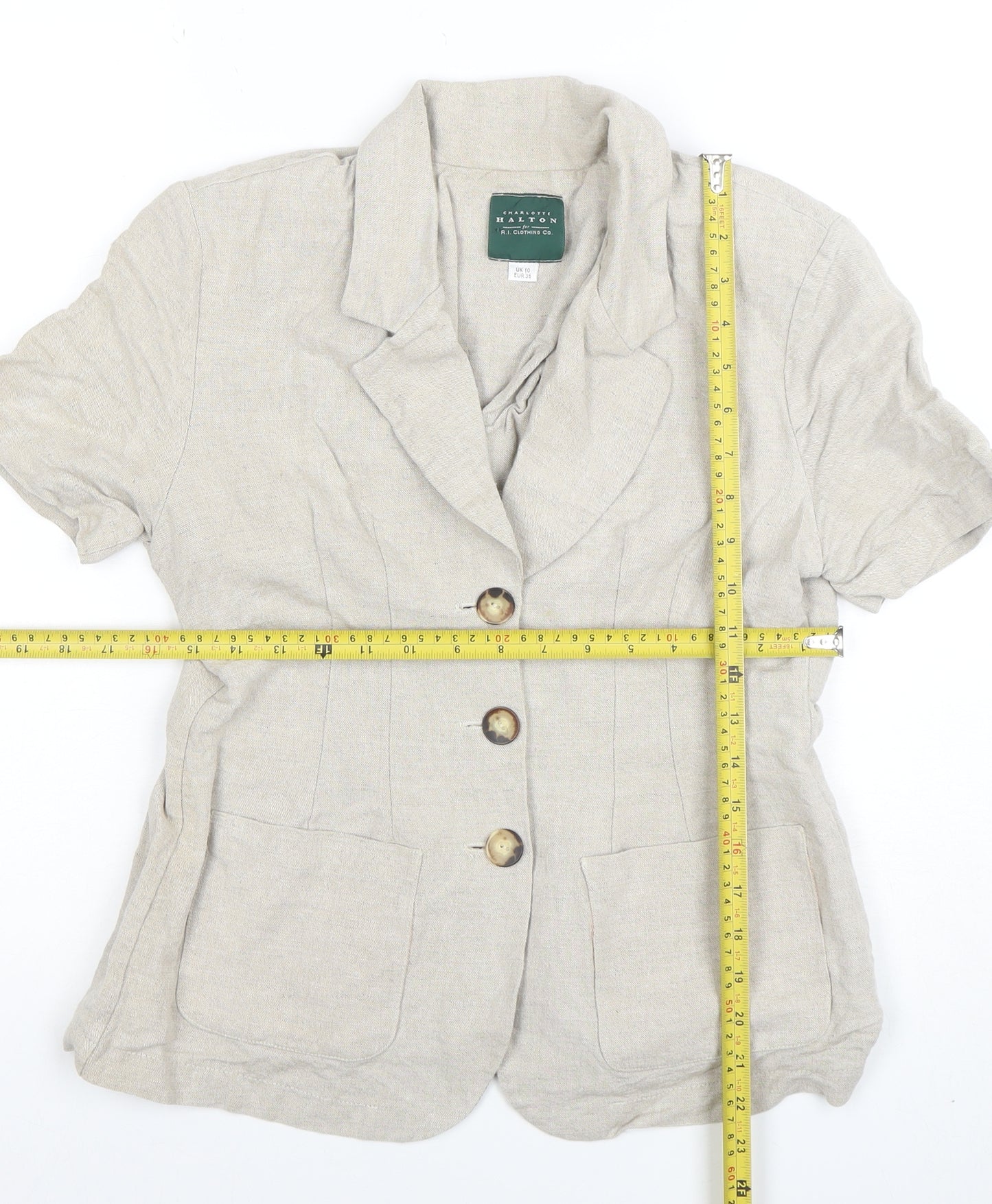 Charlotte Halton Beige Linen Blend Short Sleeve Blazer UK 10