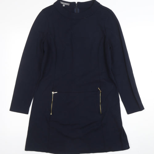 Laura Ashley Women’s Blue Shift Dress UK 14 Long Sleeve Zip Detail