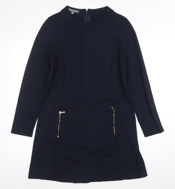 Laura Ashley Women’s Blue Shift Dress UK 14 Long Sleeve Zip Detail